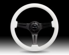 NRG WHITE Wood Grain Steering Wheel BLACK Center 3-Spoke 350mm GLOW IN THE DARK